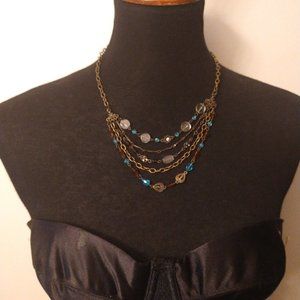 Beautiful Vintage JEWELED OCEAN BLUE Layered Necklace